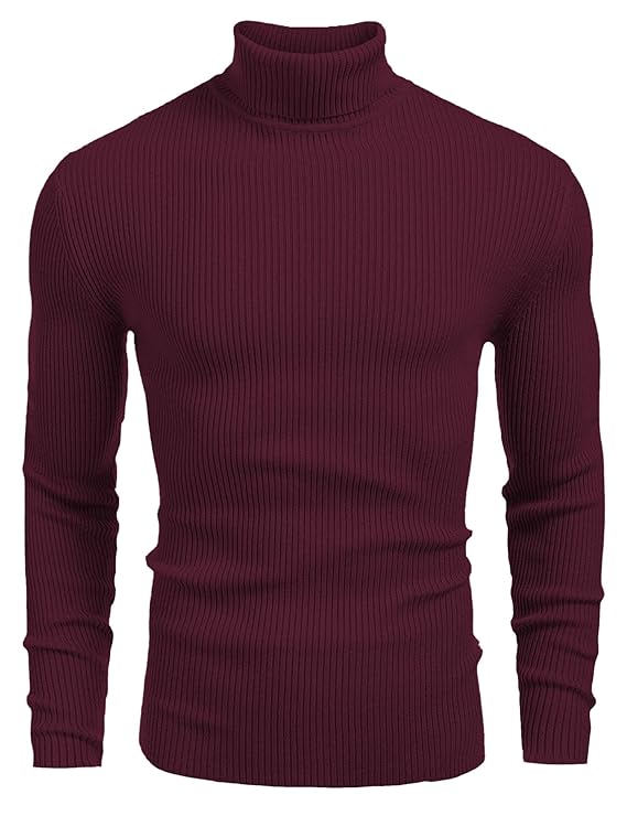 Spark Stylez Men's Cotton Turtle Neck Sweater Maroon