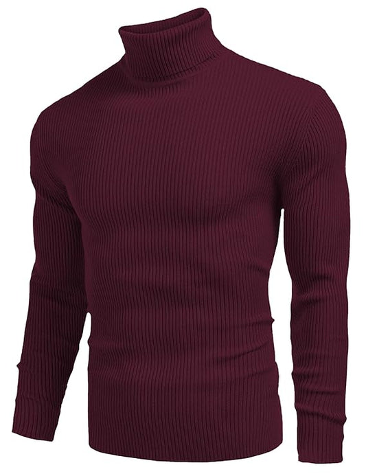 Spark Stylez Men's Cotton Turtle Neck Sweater Maroon