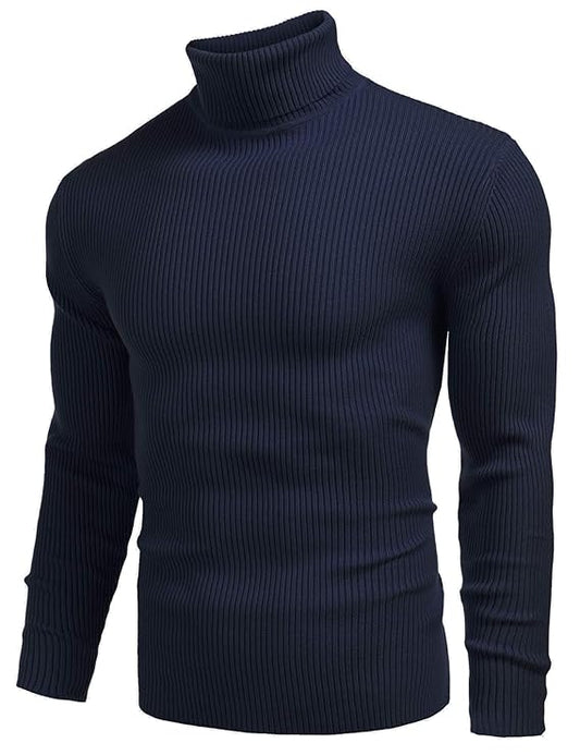 Spark Stylez Men's Cotton Turtle Neck Sweater Navy Blue