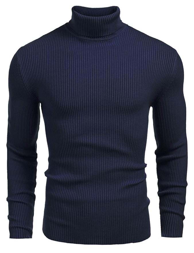 Spark Stylez Men's Cotton Turtle Neck Sweater Navy Blue