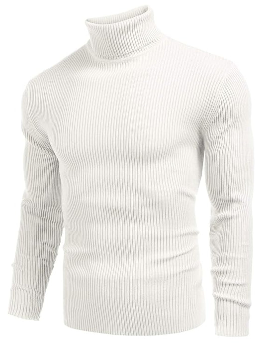 Spark Stylez Men's Cotton Turtle Neck Sweater White